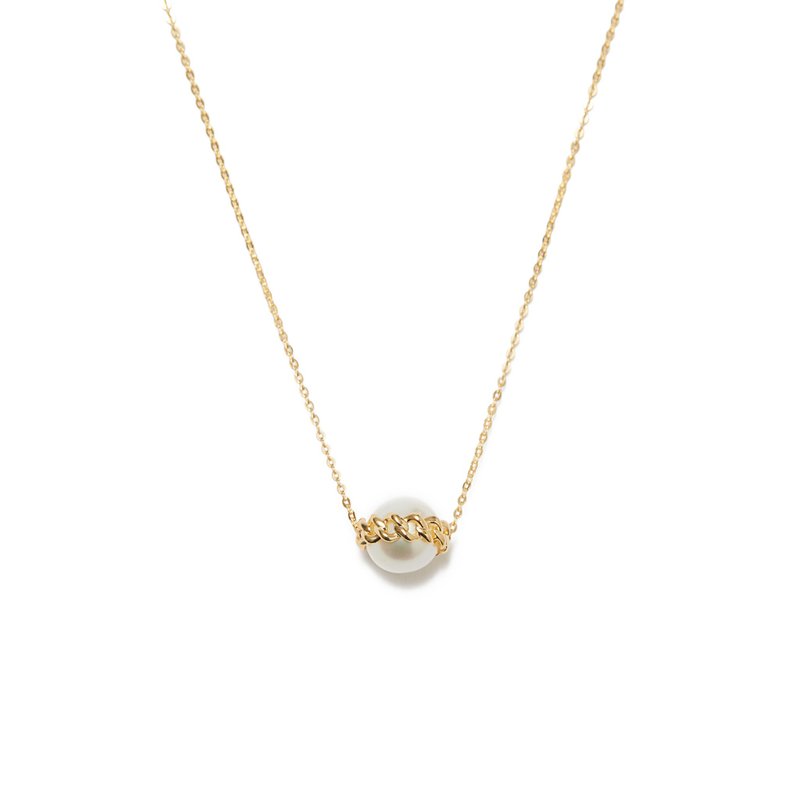 鏈結珍珠項鍊 925銀厚鍍18K金 Cascade Pearl Necklace - 項鍊 - 珍珠 金色