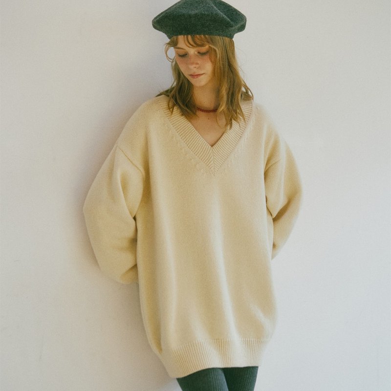 Extra Fine Wool Hand Hole Long Sweater_Butter Yellow - Women's Sweaters - Wool 