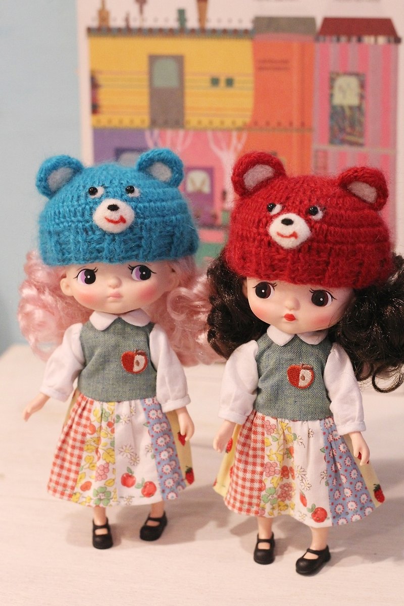 Holala尺寸手工編織kyoro剉冰熊娃帽。有三色可以選擇 - 帽子 - 羊毛 多色