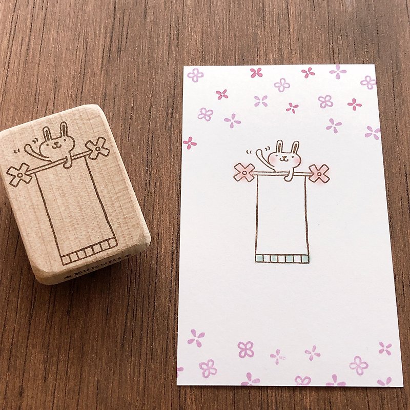 ウサギの小花フレーム はんこ スタンプ　stamp - 印章/印台 - 橡膠 