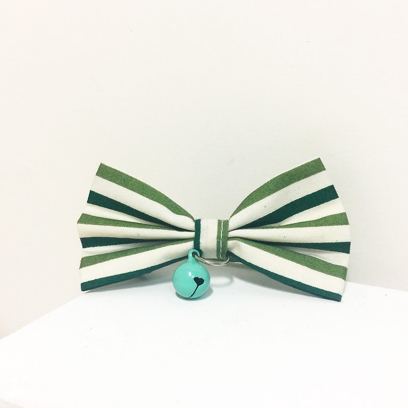 TOTOMOMO. Shades of green striped section. Dog cat collar bow - Collars & Leashes - Cotton & Hemp Green
