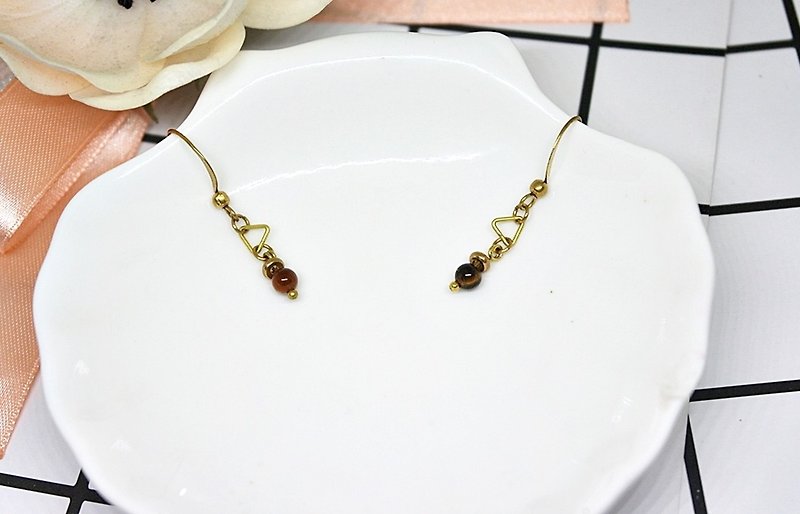 Bronze natural stone X <Yellow Line> - hook earrings - Earrings & Clip-ons - Gemstone Gold