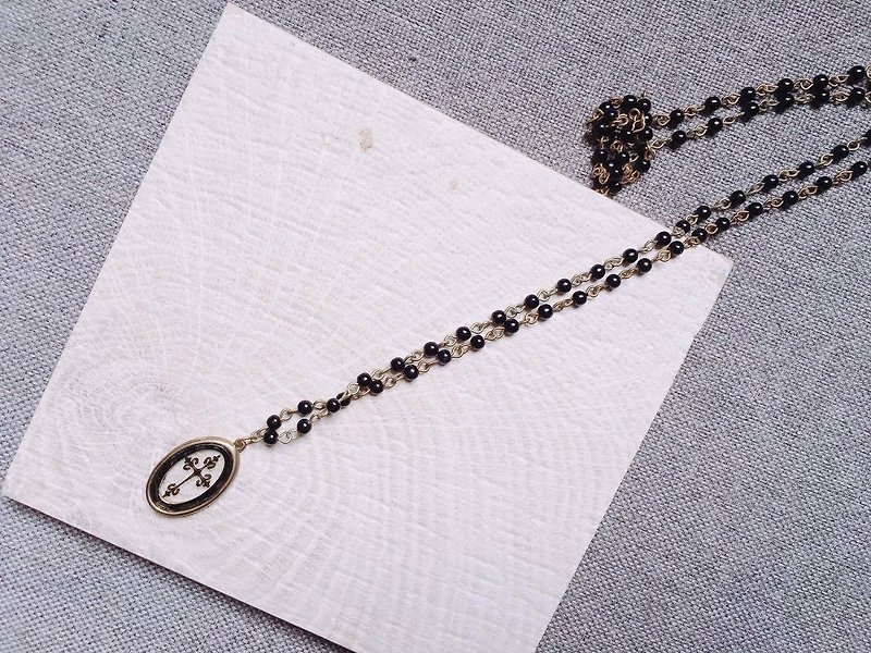 Cross flower pendant necklace - สร้อยคอ - โลหะ สีนำ้ตาล