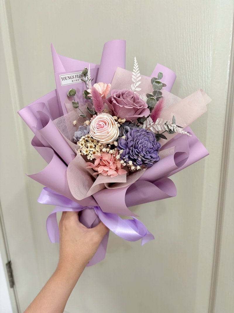 Teacher's Day gift lilac rose bouquet - ช่อดอกไม้แห้ง - พืช/ดอกไม้ สีม่วง