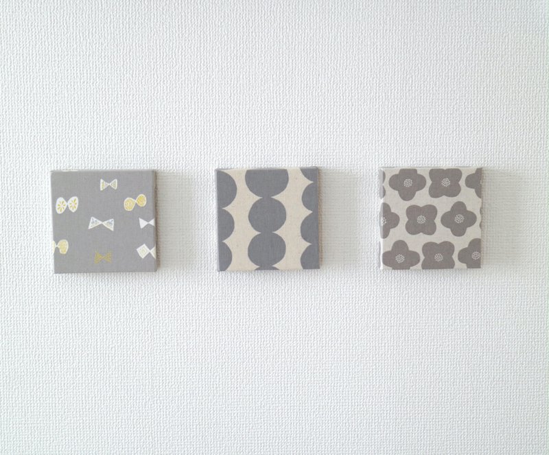 12x12cm ファブリックパネル  3点セット グレー【リボン+おだんごサークル+北欧シンプルフラワー】 - 壁貼/牆壁裝飾 - 棉．麻 灰色