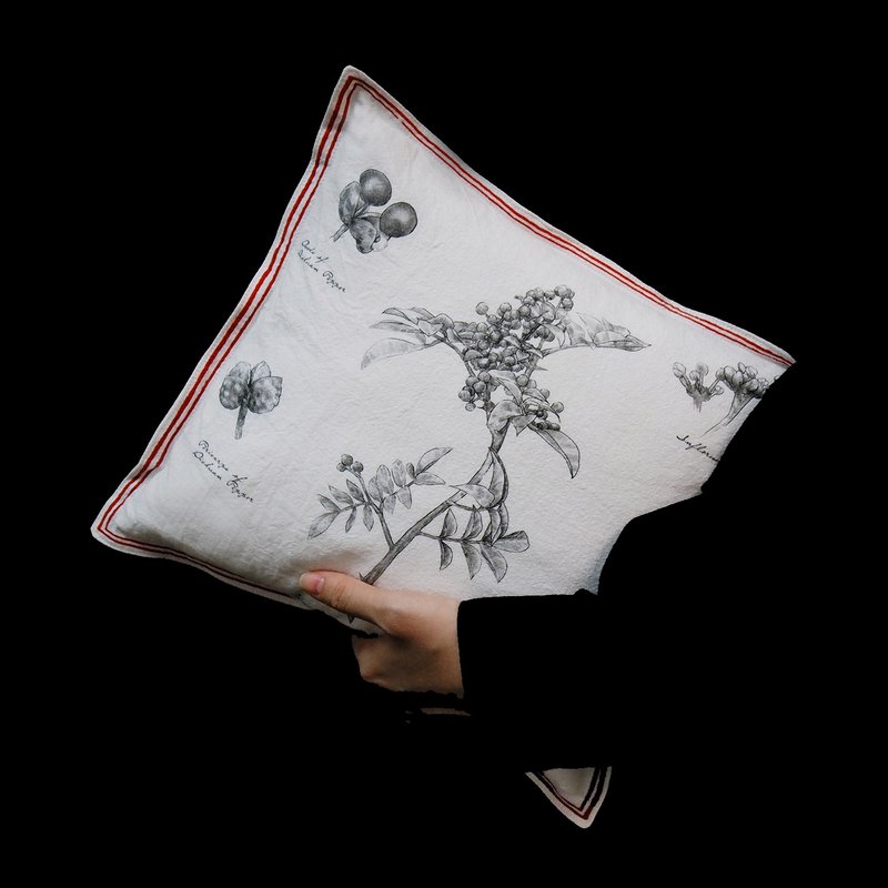 手繪植物抱枕 白色方形 純棉可拆洗 柔軟舒適枕頭 - 枕頭/抱枕 - 棉．麻 