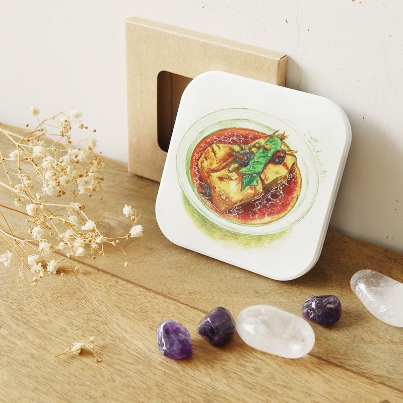 Steamed stinky tofu coaster/ food illustration ceramic coaster/ square coaster - ที่รองแก้ว - ดินเผา สีเขียว