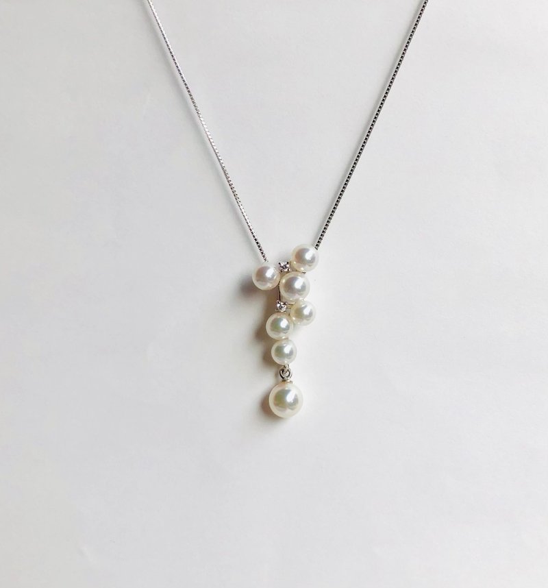 Akoya pearl diamond pendant K18 white gold - สร้อยคอ - เครื่องประดับ ขาว