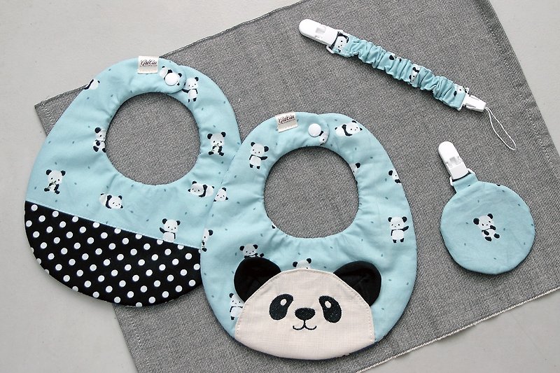 Panda shaped round pocket peace blessing bag pacifier chain full moon gift box - ของขวัญวันครบรอบ - ผ้าฝ้าย/ผ้าลินิน 