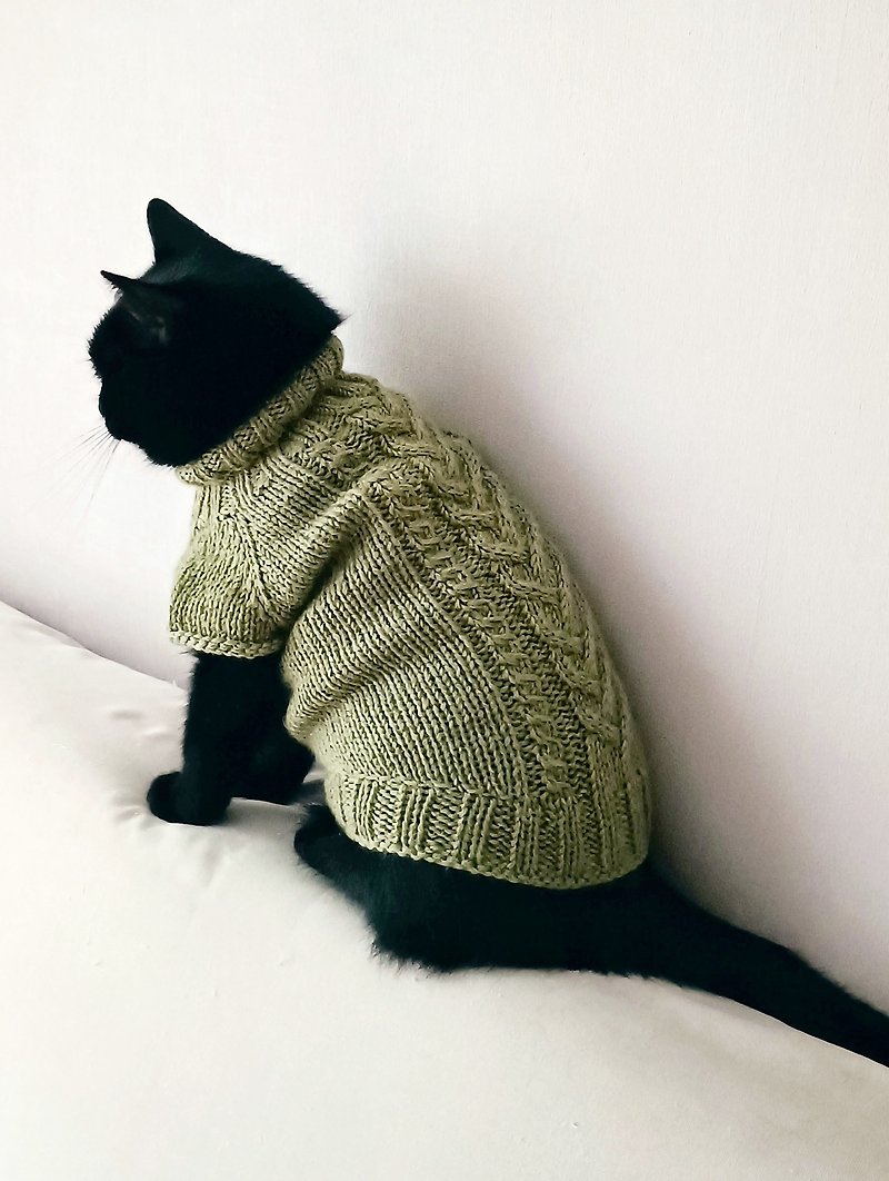 Aran cat sweater Sphynx sweater Wool cat jumper Turtleneck cat sweater for pets - ชุดสัตว์เลี้ยง - ขนแกะ 