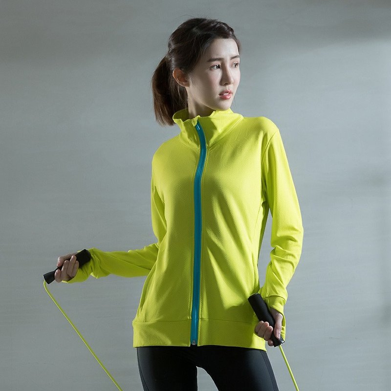出清品-UPF50+高效涼感抗UV防曬外套-螢光綠 - 外套/大衣 - 聚酯纖維 黃色