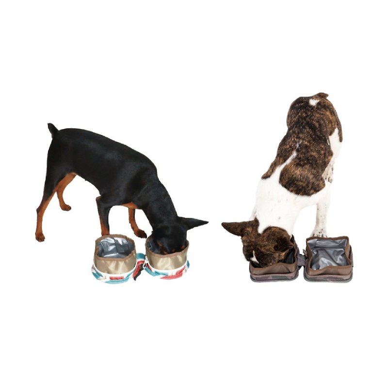 MANDARINE BROTHERS Pet Outing Dog Bowl Water Bowl Two Sizes Bilateral Dog Bowl Feed Drinking Water - ชามอาหารสัตว์ - เส้นใยสังเคราะห์ สีดำ