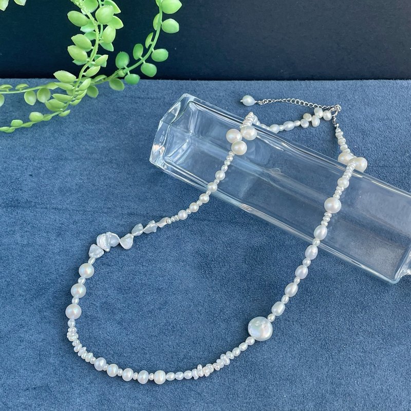 【送料無料】リズムパールセミロングネックレス　56cm 淡水パール【一点もの】 - 項鍊 - 珍珠 白色