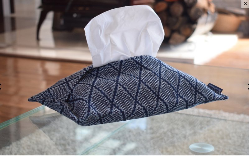 喜之助紺屋 籃染紙巾套 (白菱) - 面紙盒 - 棉．麻 藍色