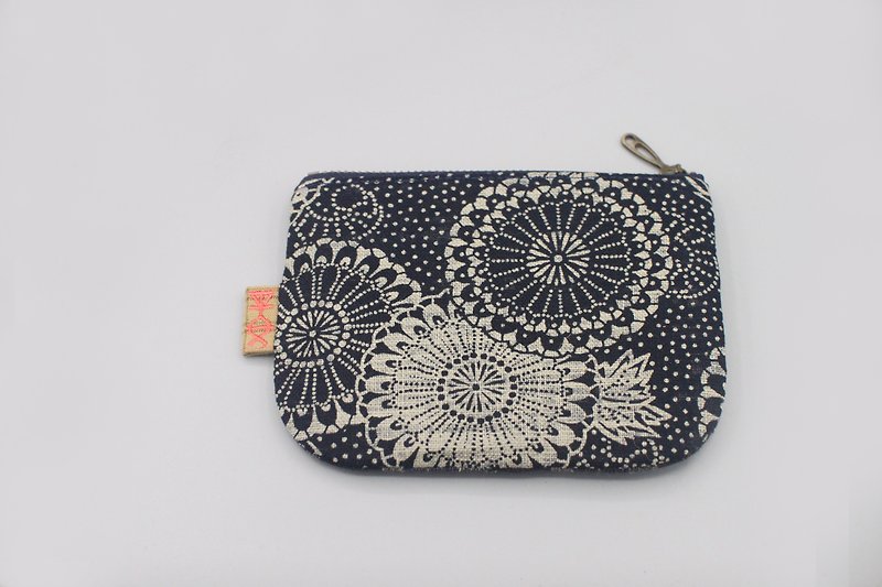 平安小楽袋-色とりどりの花火（日本古布）、日本両面二色布 - 財布 - コットン・麻 ブルー