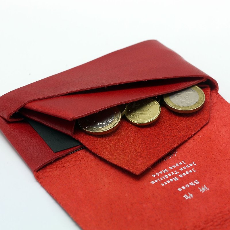 Japanese handmade-made Shosa vegetable tanned cowhide coin purse-simple basic/red - Coin Purses - Genuine Leather Red