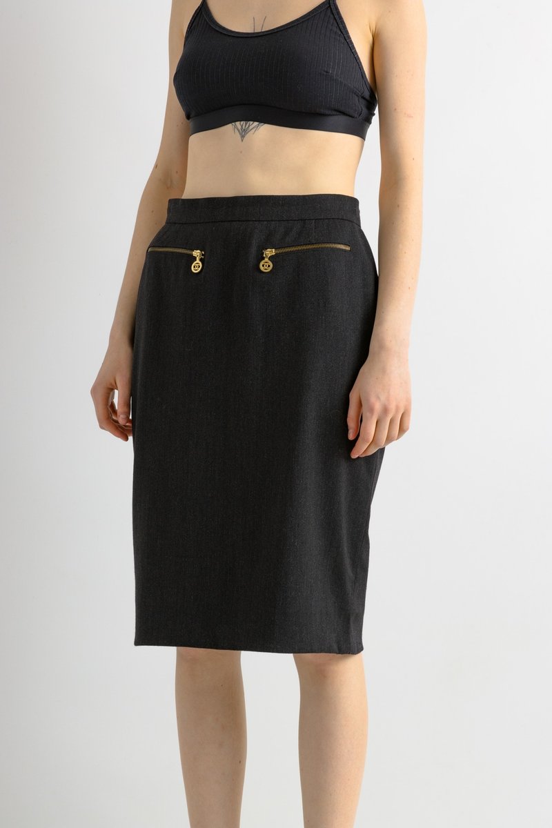 Vintage 90s Chanel High Waisted Pencil Wool Skirt made in France 7040 - 裙子/長裙 - 羊毛 灰色