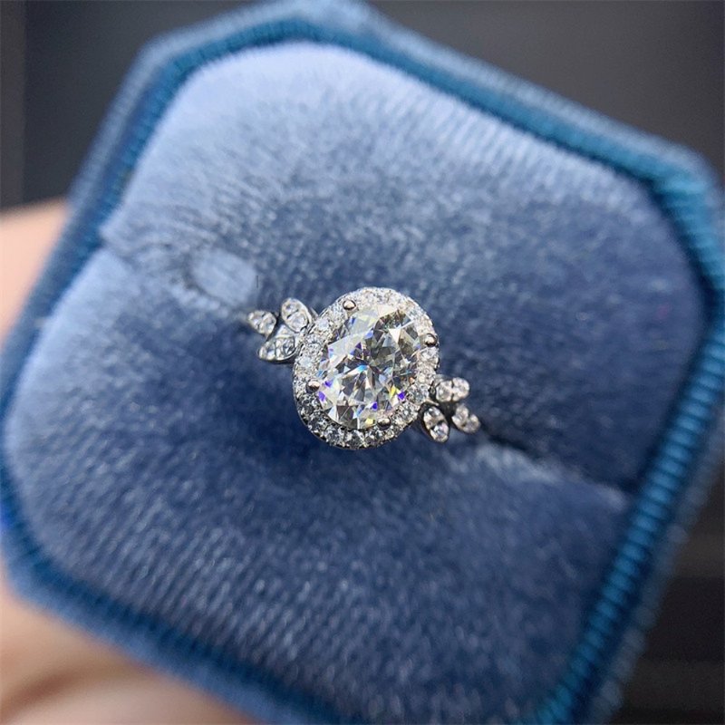 Moissanite Ring, Oval Moissanite Silver Ring, 1 Ct Moissanite - 戒指 - 銀 白色