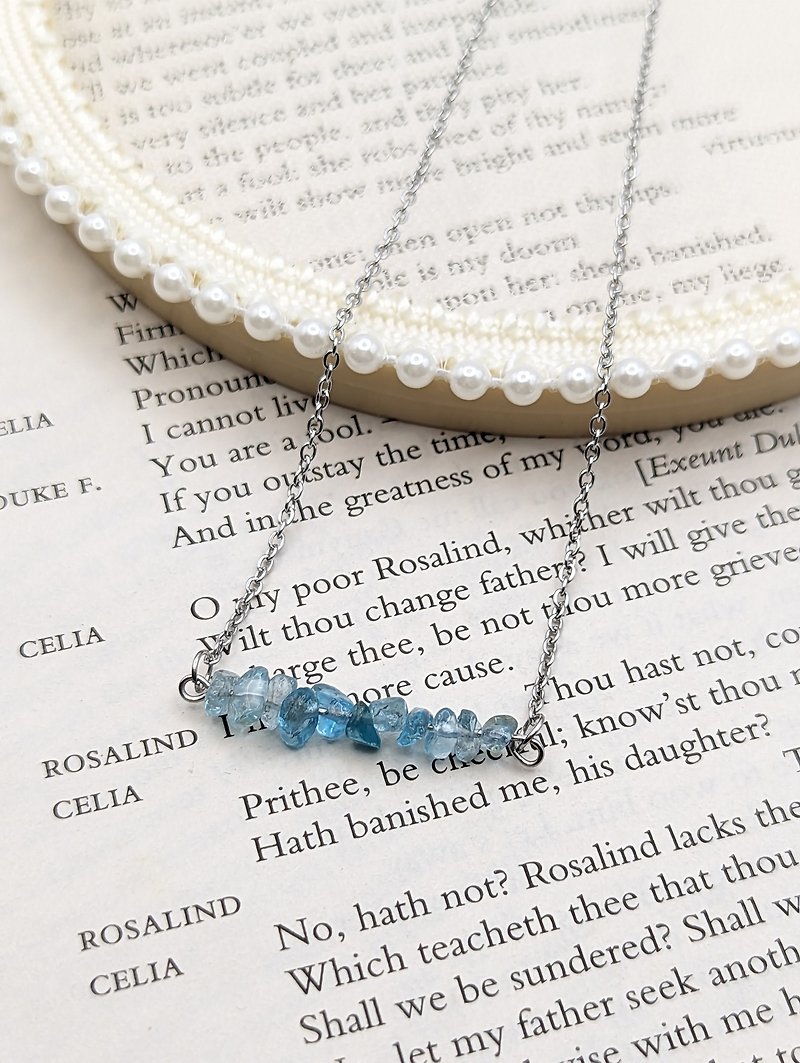 Natural crystal blue phosphorite matching Stone necklace Stainless Steel material - สร้อยคอ - คริสตัล 