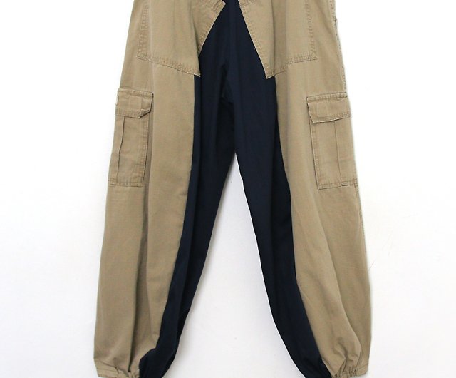 Back to Green:: Remade spliced ​​pants with adjustable straps RP-03 vintage  pants