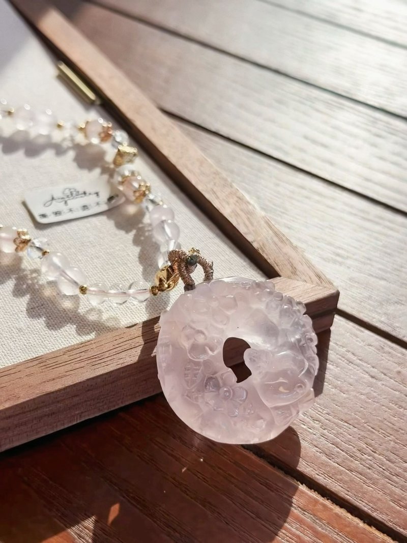 已開光粉水晶花狐九尾狐仙項鍊斬爛桃花丨彌雅原創設計 - 項鍊 - 水晶 粉紅色