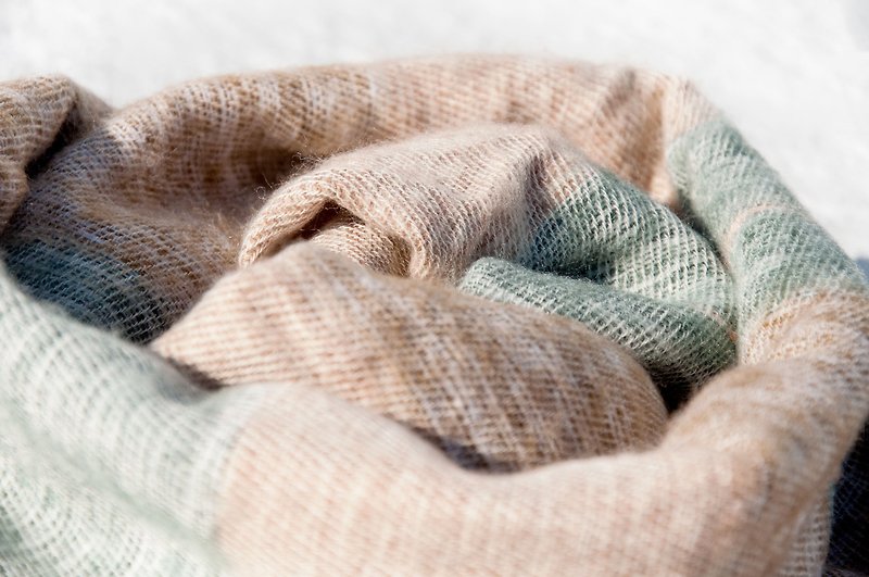 純羊毛披巾/針織圍巾/針織披巾/蓋毯/純羊毛圍巾/羊毛披巾-石頭 - 圍巾/披肩 - 羊毛 多色