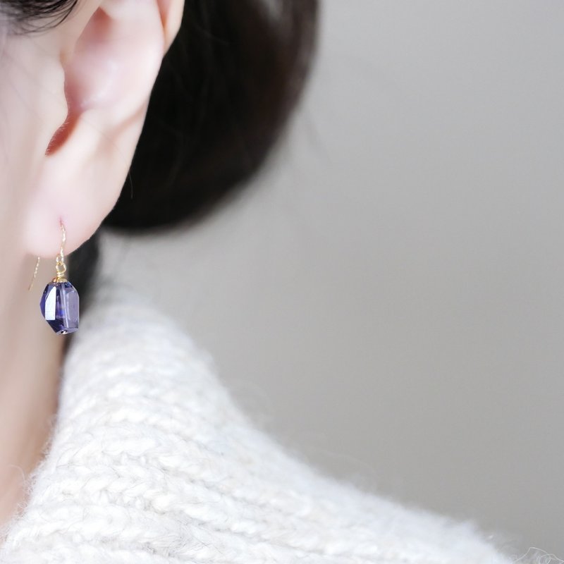 幻紫綢緞 天然堇青石耳環 頂級切面閃亮 不規則耳夾 - 耳環/耳夾/耳骨夾 - 水晶 紫色
