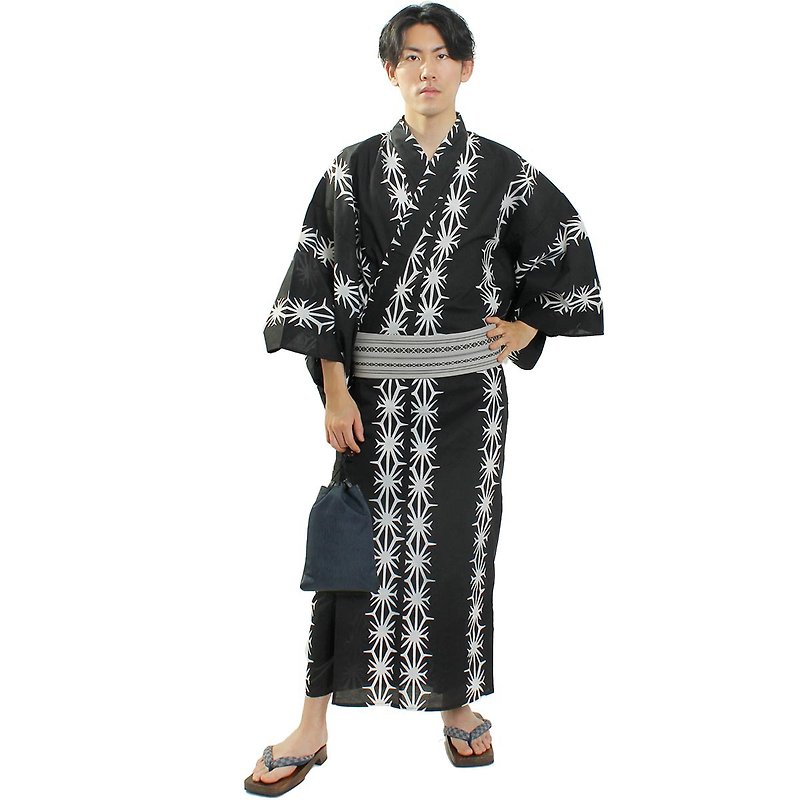 ผ้าฝ้าย/ผ้าลินิน อื่นๆ สีดำ - メンズ 綿 浴衣 帯 2点セット M/L/LL サイズ z28-107b yukata