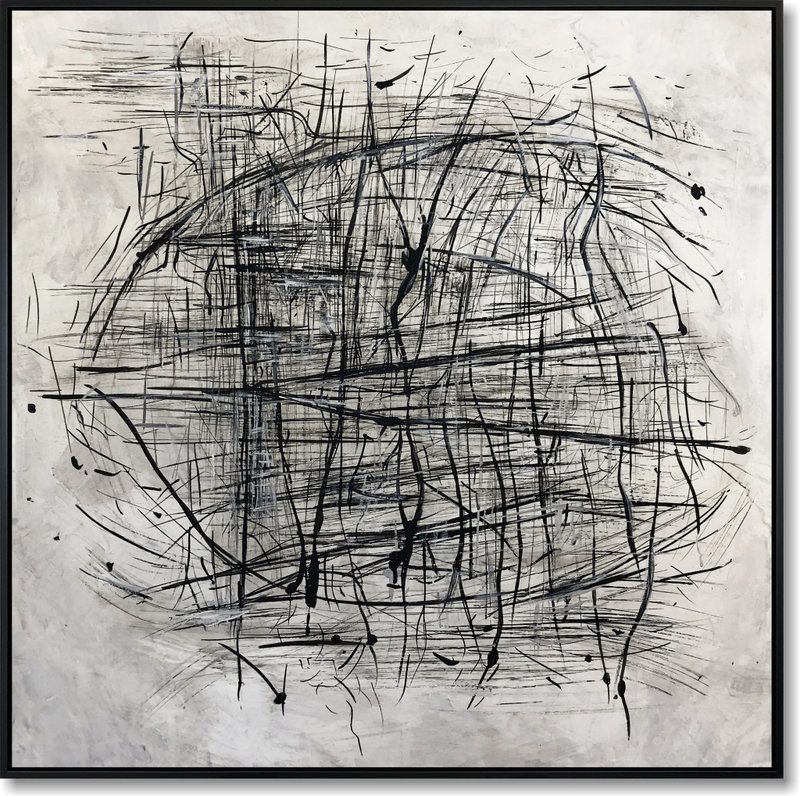 Black And White Abstract Painting Gray Artwork Canvas Art Modern Painting - 壁貼/牆壁裝飾 - 壓克力 黑色