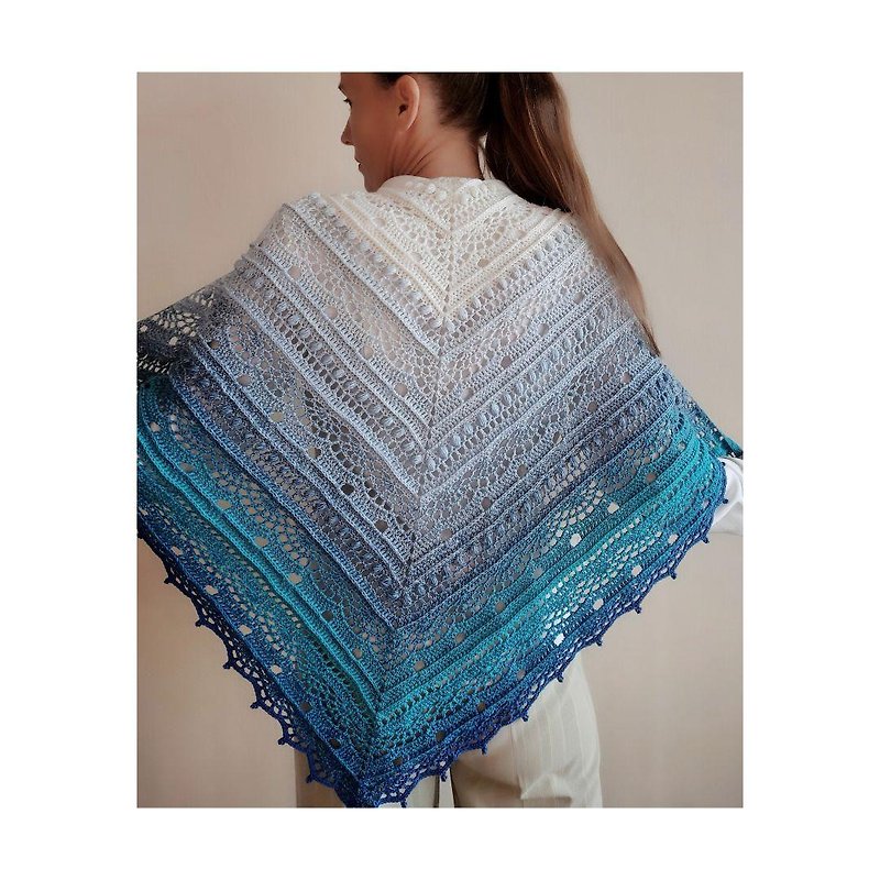 Handmade crochet lace triangle shawl, triangle crochet scarf - Scarves - Cotton & Hemp Multicolor