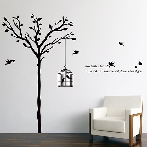 Smart Design 設計 壁貼 Smart Design 創意無痕壁貼◆)鳥籠與樹(8色)
