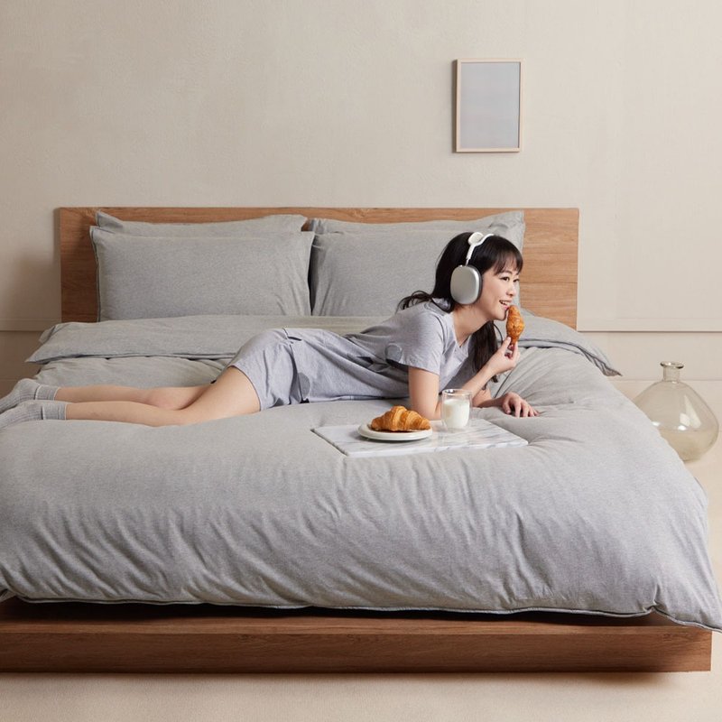 減法美學 | 素面雙人被套+枕套組-迷霧灰 - 寢具/床包 - 棉．麻 灰色