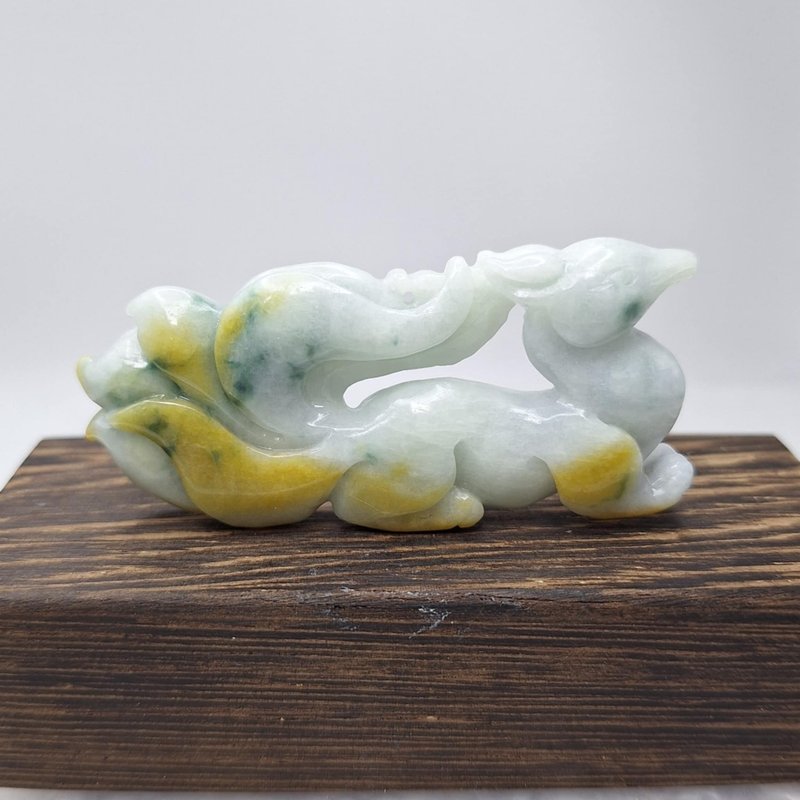 Three-color thick material smart nine-tailed fox ornament | Natural Burmese jade A grade jadeite - Items for Display - Jade 