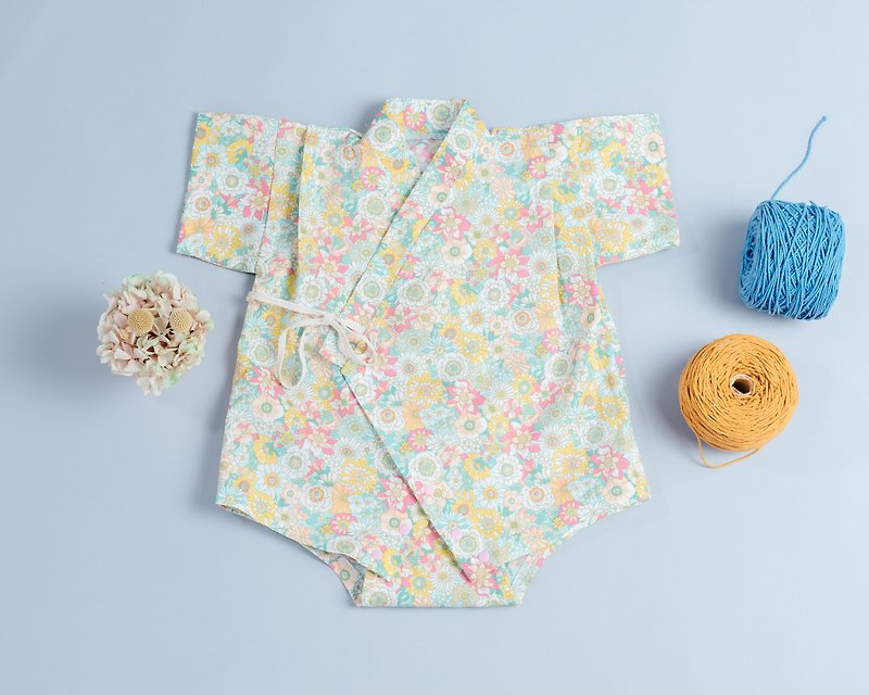 おなら非常に平らなガーゼの衣類-花2-台湾手作りの出荷の赤ちゃん - ロンパース - コットン・麻 オレンジ
