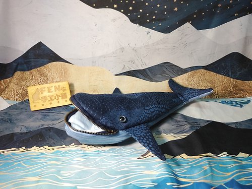 FEN手工小鋪 海洋生物袋物系列-手作海洋風鯨魚筆袋-鯨魚筆盒-鉛筆袋-預購款