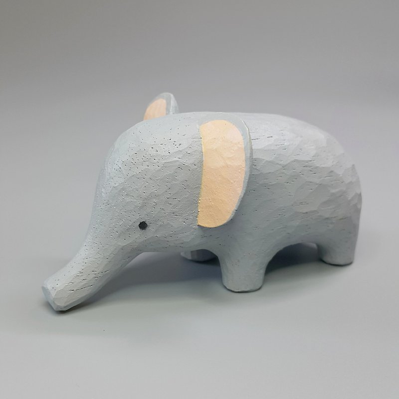 象の木彫り作品 - 人形・フィギュア - 木製 グレー