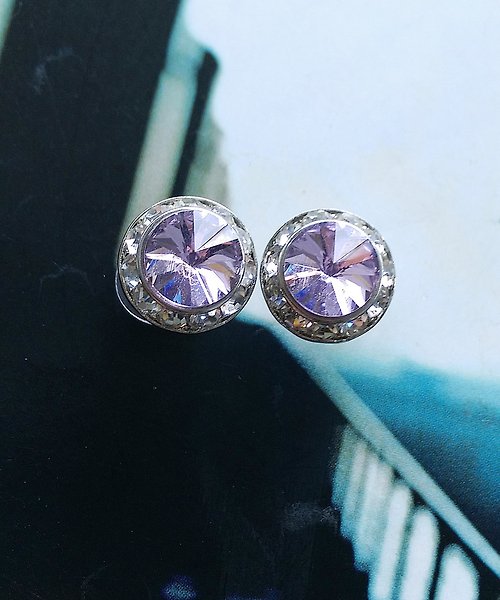 老時光角落 Vintage Jewelry 西洋古董飾品 粉紫 飛碟石 秀氣 針式耳環