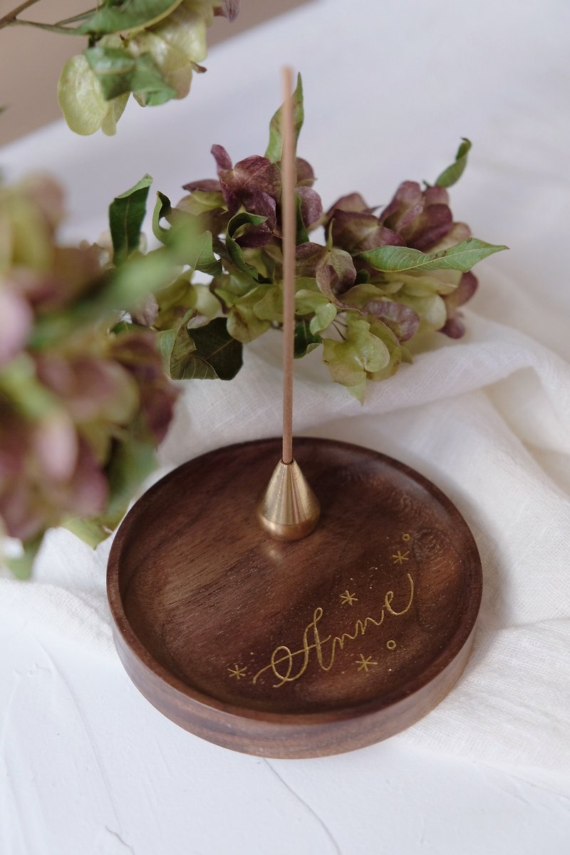 cottontail wood incense holder with personalised calligraphy engraving