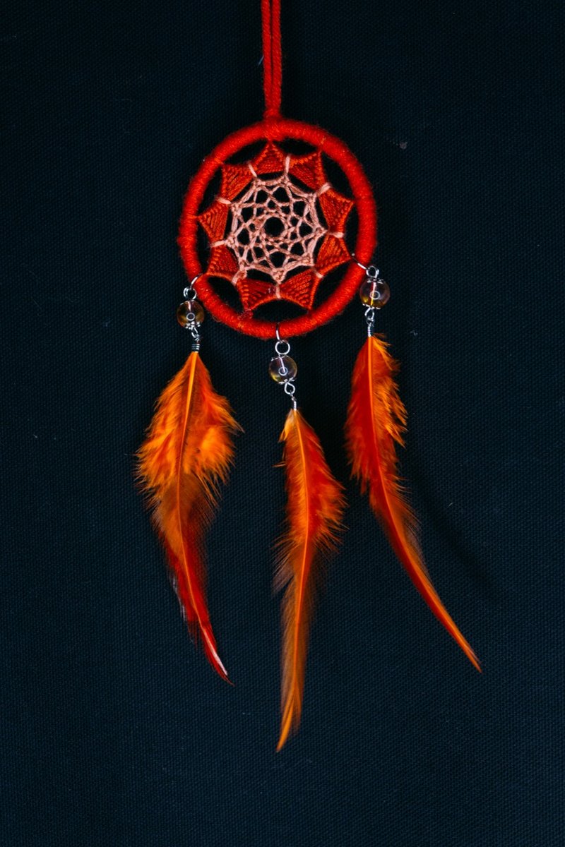 Handmade Dreamcatcher - 【Weave - Bloody Orange】 - Items for Display - Other Materials Red