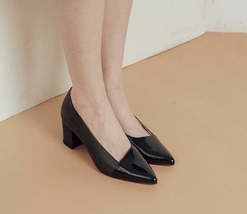 Angular asymmetrical digging tip high heels green - High Heels - Genuine Leather Green