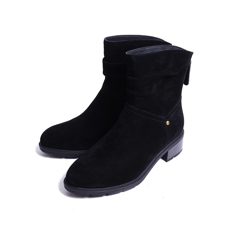 個性帥氣麂皮抓皺質感短靴黑色 - 女短靴/中筒靴 - 真皮 咖啡色