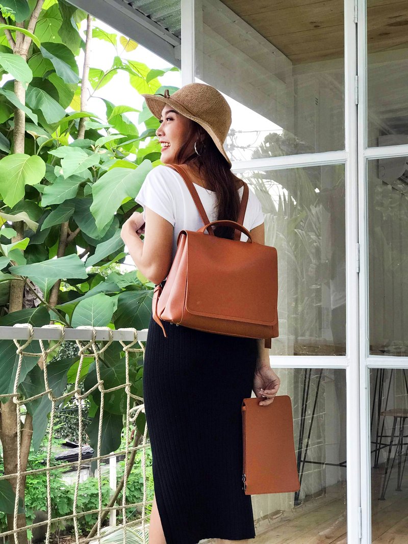 2in1 Backpack-Human Palette, woman bag, faux leather bag, unique designed bag - 後背包/背包/書包 - 其他材質 咖啡色