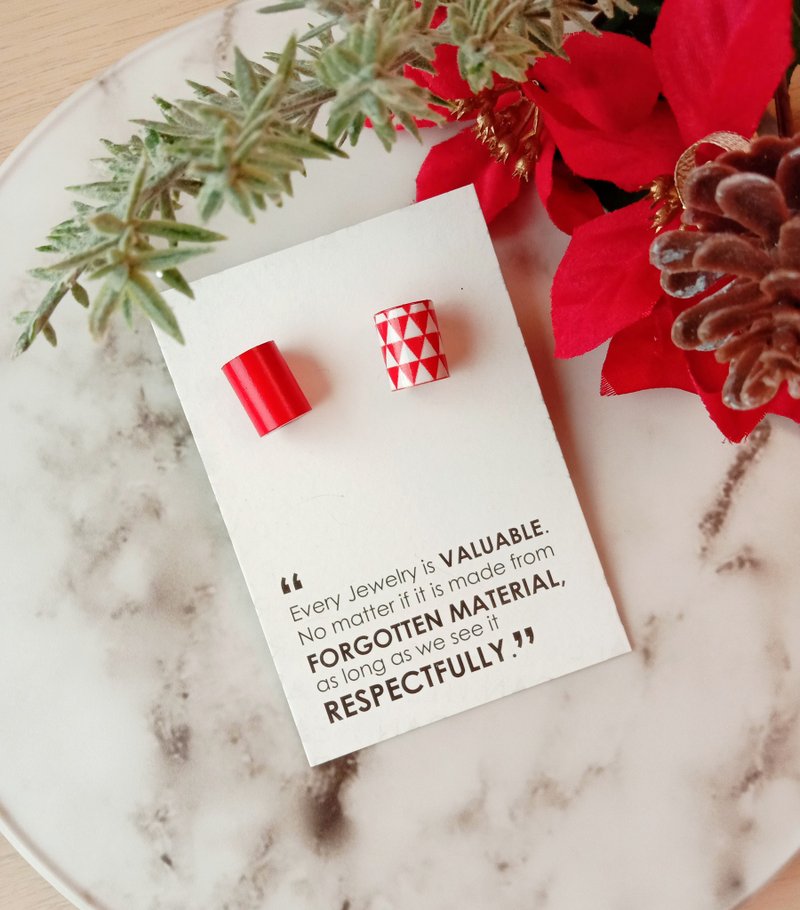 耳環_繽紛色鼓珠 紅色系 PICCOLO同系列可換搭 - 耳環/耳夾/耳骨夾 - 紙 紅色