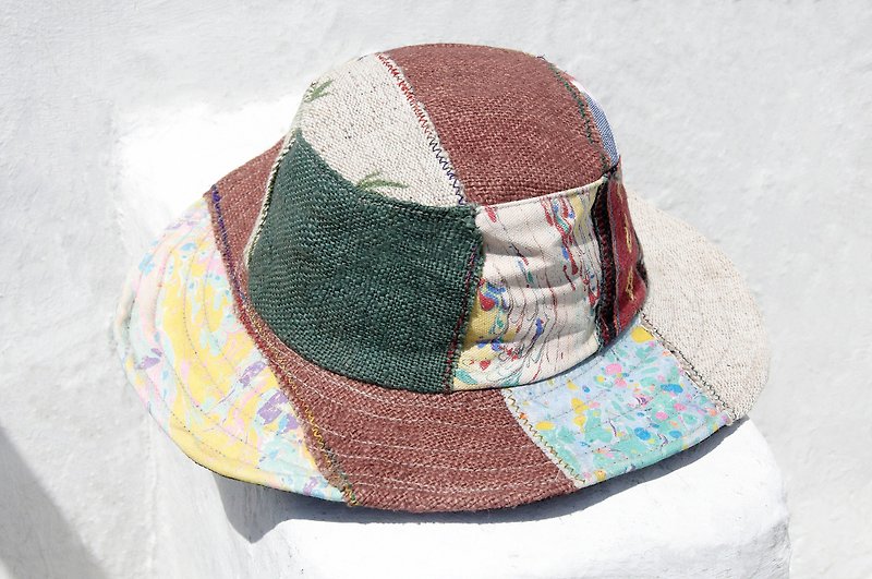 Ethnic stitching hand-woven cotton hat / knit hat / fisherman hat / visor / gentleman hat - stitching ethnic style - Hats & Caps - Cotton & Hemp Multicolor