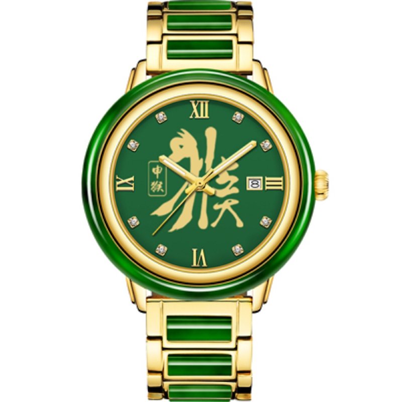 Payment in installments-Chinese zodiac monkey zodiac and jasper quartz watch with jade identification certificate birthday - Men's & Unisex Watches - Jade 