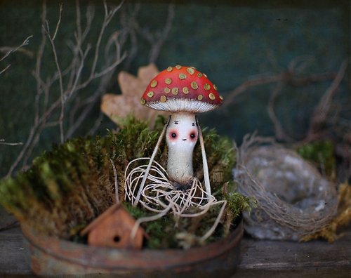 Mandragora Bestiary Textile brooch amanita, handmade creatures, cute brooch mushroom