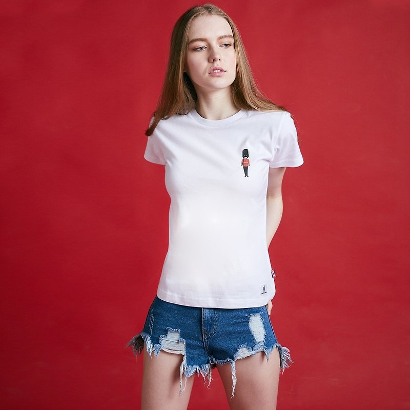 British Fashion Brand -Baker Street- Little Stamp:Grenadier Guard T-shirt - Women's T-Shirts - Cotton & Hemp White
