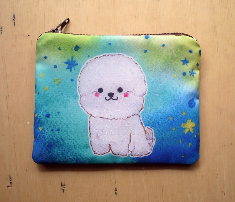 Customizable handwritten name, hand-painted rendering, watercolor style pattern, Bichon Bichon key case, coin purse, card case - Coin Purses - Other Materials White