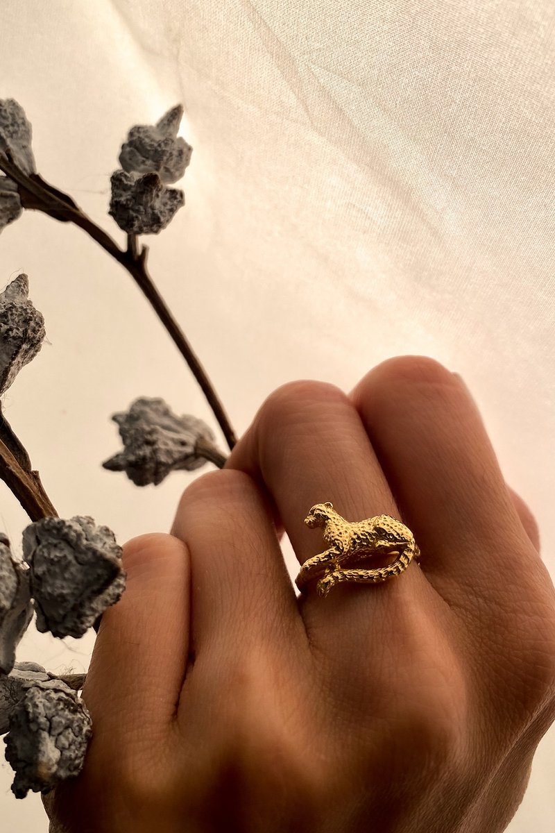 Leopard Waiting Ring, Leopard Ring, Sterling Silver Ring. - แหวนทั่วไป - เงินแท้ สีทอง