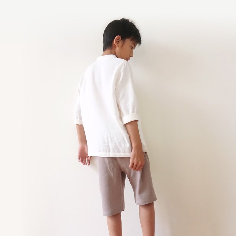 Organic cotton gauze children's trousers - gray Brown - กางเกง - ผ้าฝ้าย/ผ้าลินิน สีกากี